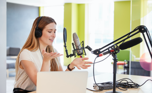 Woman speaking on a mic